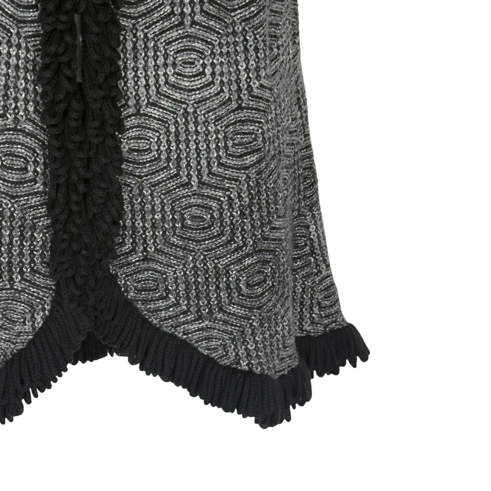 Jana Boho Gray White Geometric Cardigan Vest With Black Fringe Detail Large - Picture 7 of 14